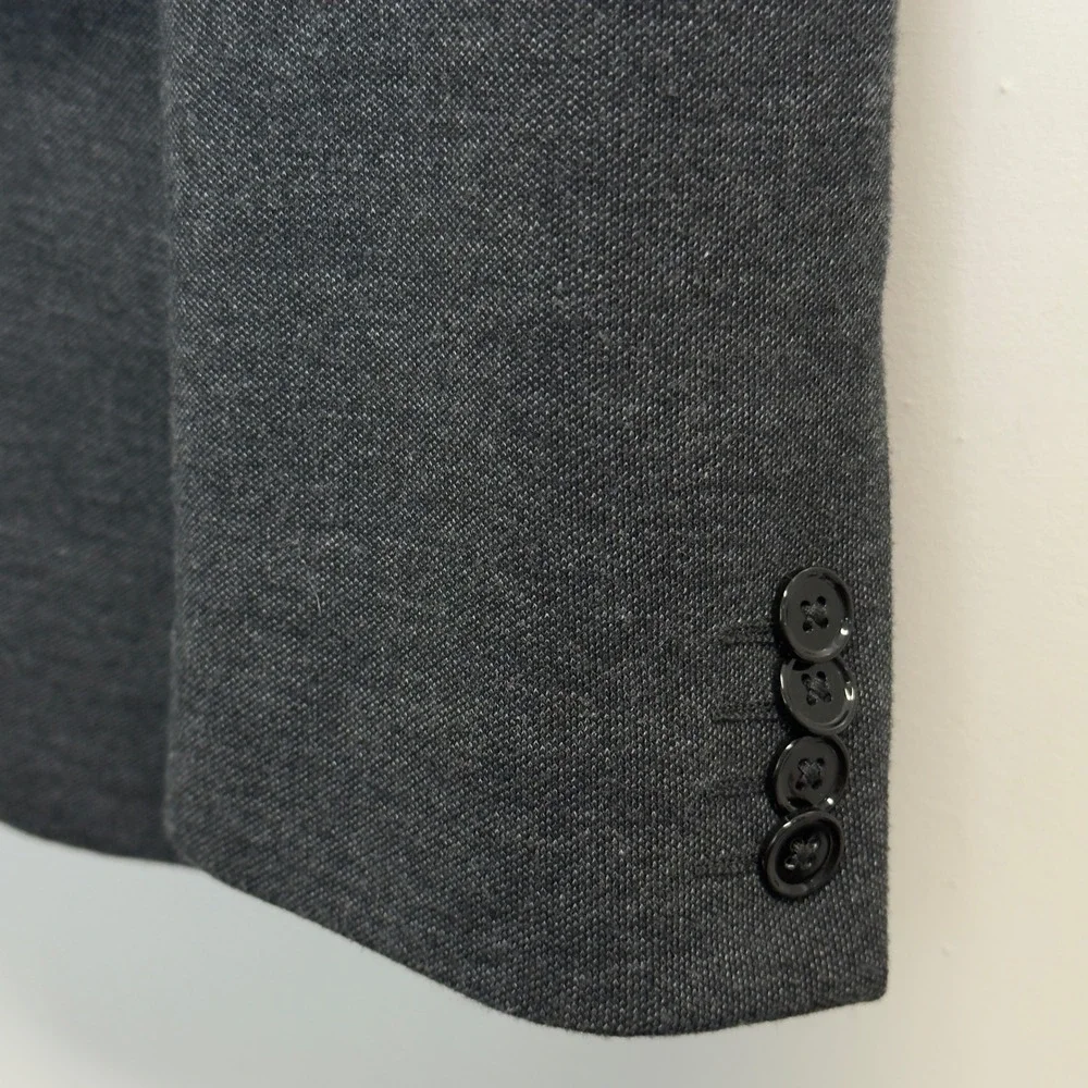 Express Photographer Fitted Blazer Mens 36S Gray Knit Cotton Blend Two Button